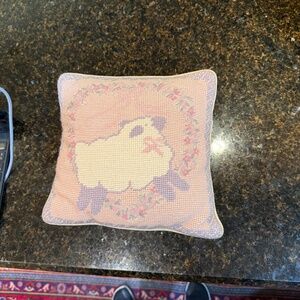 Vintage Needlepoint Bunny Decorative Pillow